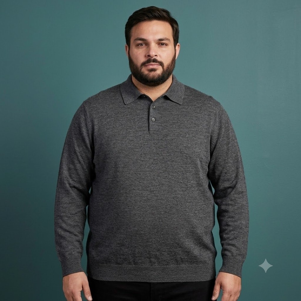 Turnbury Merino Wool Polo Sweater Men's XL Gray Long Sleeve